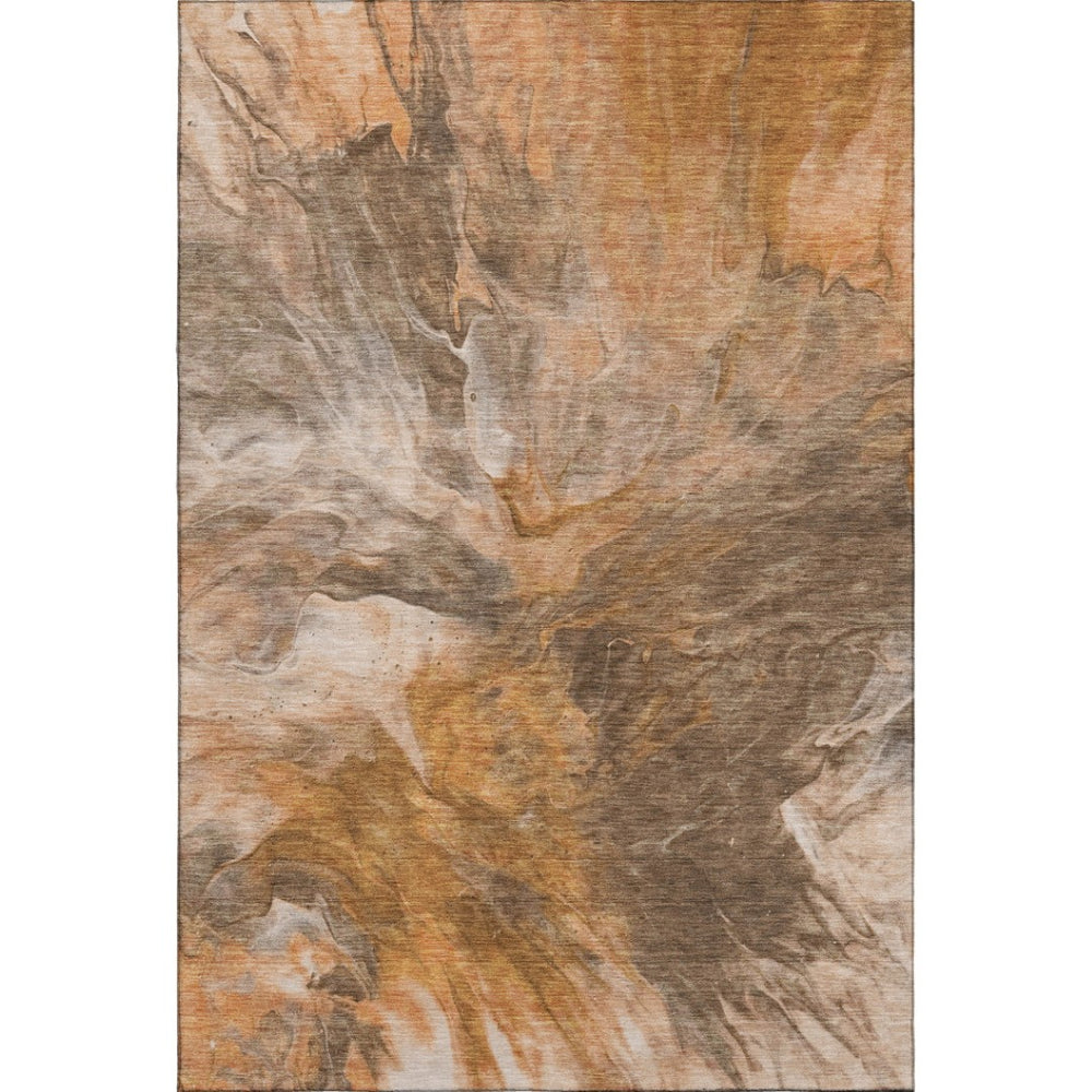 HomeRoots 10' X 14' Chili Red Ivory Copper Abstract Washable Area Rug - Durable, UV-Protected, Family-Friendly! 653500