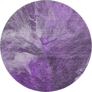 HomeRoots 8' Modern Purple Ivory Gray Abstract Round Rug - Washable, UV-Protected, Durable & Stylish Addition! 653503
