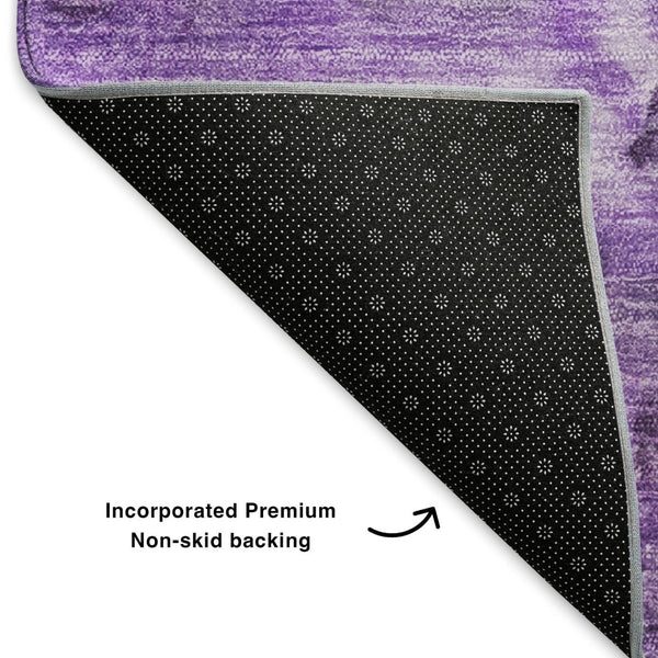HomeRoots 8' Modern Purple Ivory Gray Abstract Round Rug - Washable, UV-Protected, Durable & Stylish Addition! 653503