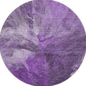HomeRoots 8' Modern Purple Ivory Gray Abstract Round Rug - Washable, UV-Protected, Durable & Stylish Addition! 653503