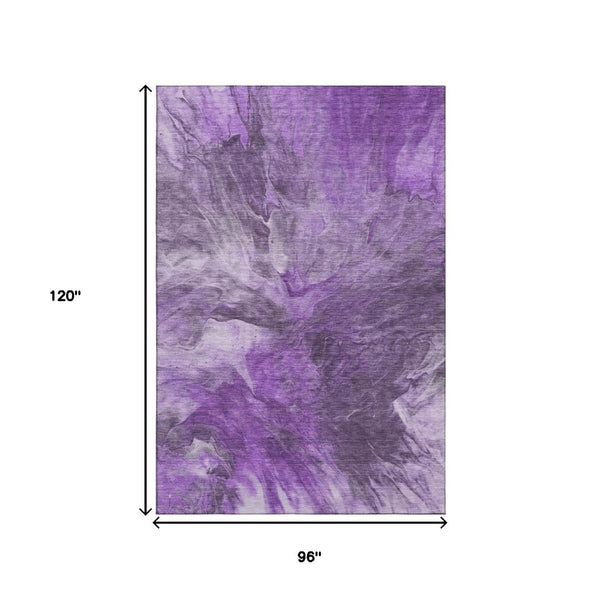 HomeRoots 8' X 10' Abstract Purple, Ivory & Gray Washable Area Rug - UV Protected, Stain Resistant, Modern Design 653504