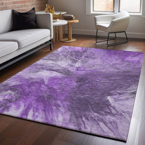 HomeRoots 8' X 10' Abstract Purple, Ivory & Gray Washable Area Rug - UV Protected, Stain Resistant, Modern Design 653504
