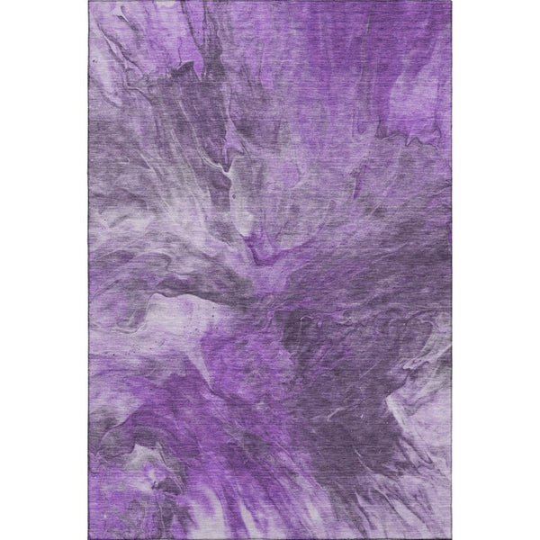 HomeRoots 8' X 10' Abstract Purple, Ivory & Gray Washable Area Rug - UV Protected, Stain Resistant, Modern Design 653504