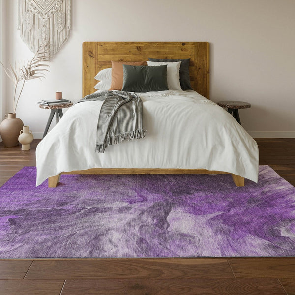 HomeRoots 8' X 10' Abstract Purple, Ivory & Gray Washable Area Rug - UV Protected, Stain Resistant, Modern Design 653504