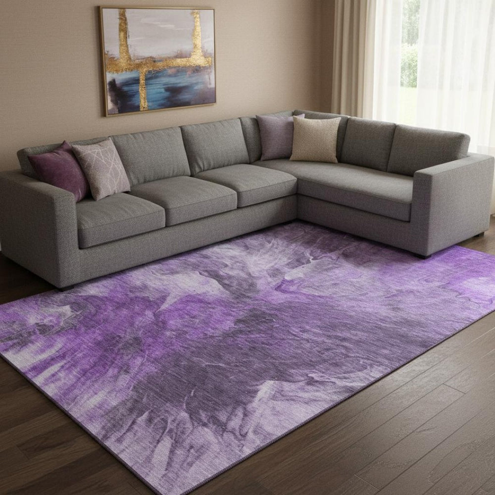 HomeRoots 10' X 14' Stylish Purple & Gray Abstract Washable Area Rug with UV Protection for Modern Homes 653506