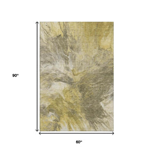 HomeRoots 5' X 8' Washable Taupe Ivory Gold Abstract Area Rug with UV Protection for Modern Home Décor 653508