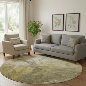 HomeRoots 8' Taupe Ivory Gold Abstract Round Rug - Durable, Washable, UV Protected for Busy Homes & Style 653509