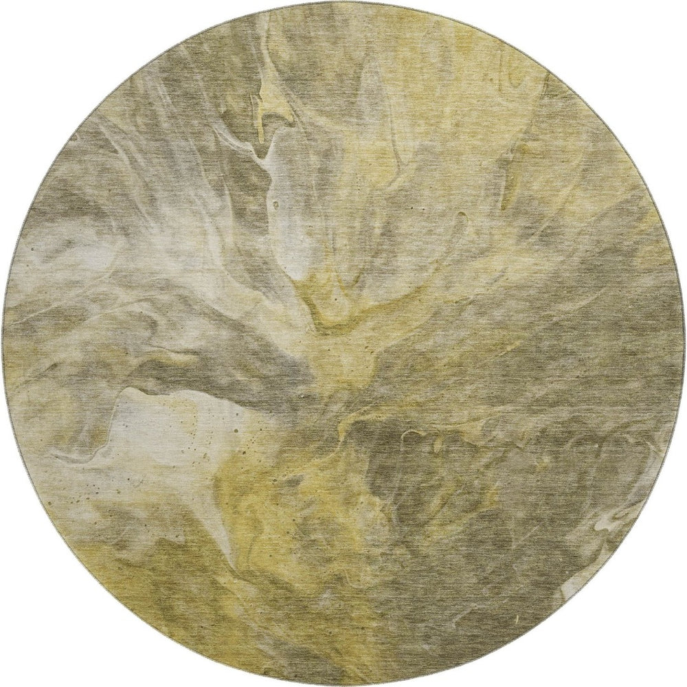 HomeRoots 8' Taupe Ivory Gold Abstract Round Rug - Durable, Washable, UV Protected for Busy Homes & Style 653509