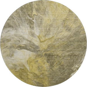HomeRoots 8' Taupe Ivory Gold Abstract Round Rug - Durable, Washable, UV Protected for Busy Homes & Style 653509