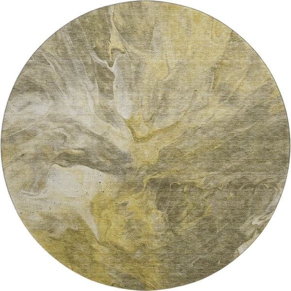 HomeRoots 8' Taupe Ivory Gold Abstract Round Rug - Durable, Washable, UV Protected for Busy Homes & Style 653509