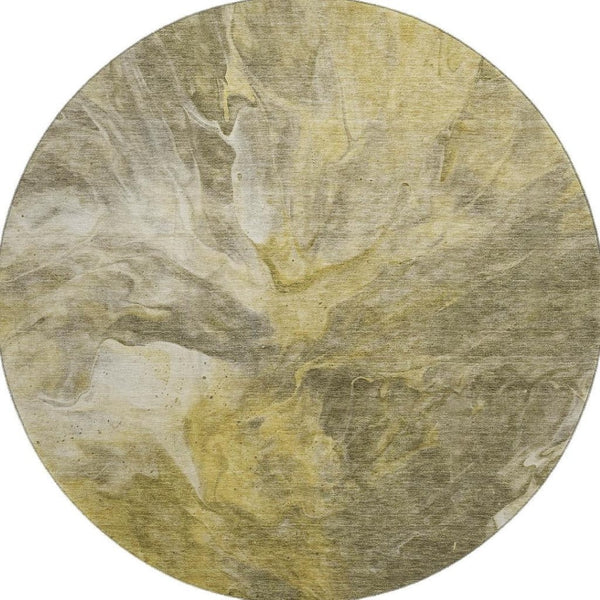 HomeRoots 8' Taupe Ivory Gold Abstract Round Rug - Durable, Washable, UV Protected for Busy Homes & Style 653509