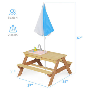 English Elm Wooden Cedar Kids Activity Table with Shade Umbrella for Backyard Sand and Water Play W2640P454242