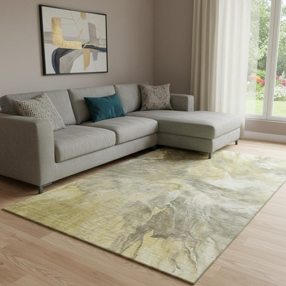 HomeRoots 8' X 10' Washable Taupe Ivory Gold Abstract Area Rug for Modern Homes - UV Protected & Stain Resistant 653510
