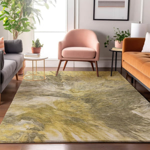HomeRoots 8' X 10' Washable Taupe Ivory Gold Abstract Area Rug for Modern Homes - UV Protected & Stain Resistant 653510