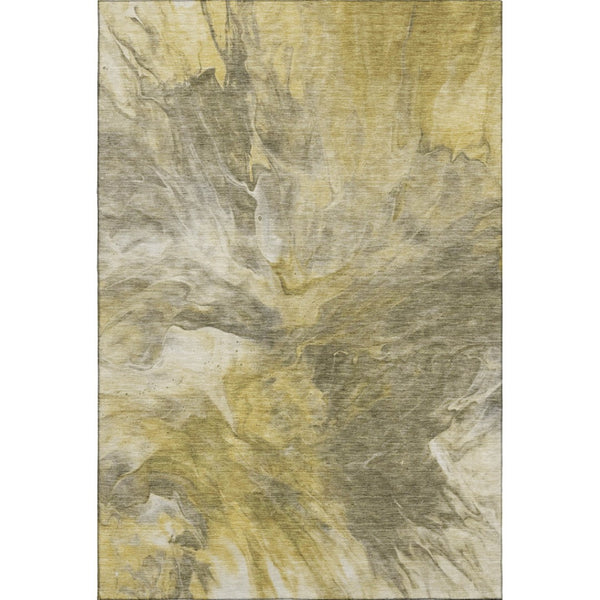 HomeRoots 8' X 10' Washable Taupe Ivory Gold Abstract Area Rug for Modern Homes - UV Protected & Stain Resistant 653510