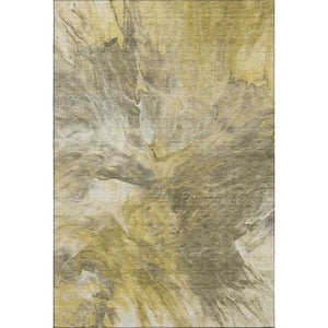 HomeRoots 9' X 12' Stylish Taupe Ivory and Gold Abstract Area Rug - Washable, UV Protected & Stain Resistant 653511