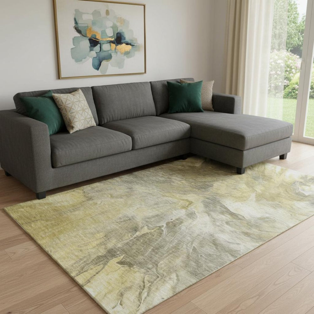 HomeRoots 10' Taupe Ivory Gold Abstract Area Rug - Washable, UV Protected, Durable Design for Modern Living Spaces 653512