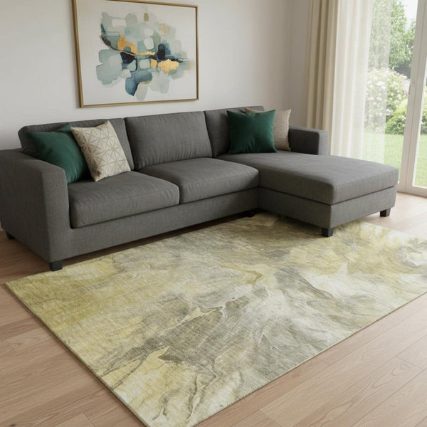 HomeRoots 10' Taupe Ivory Gold Abstract Area Rug - Washable, UV Protected, Durable Design for Modern Living Spaces 653512