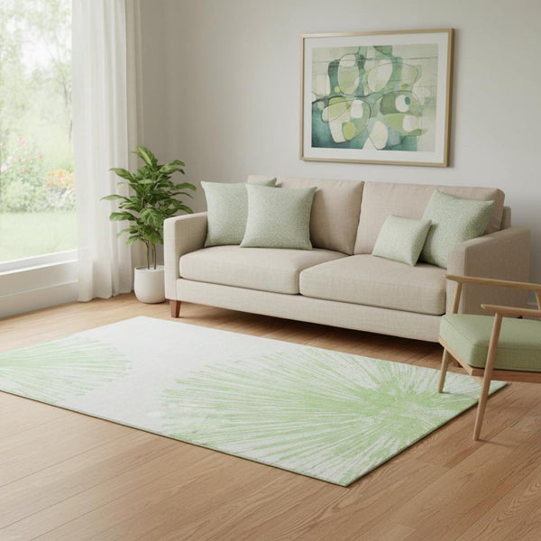 HomeRoots 5' X 8' Artichoke Green Abstract Area Rug - Washable, UV Protected, Stain Resistant for Modern Homes 653514