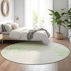HomeRoots 8' Washable Round Rug in Artichoke Green & Ivory - UV Protected, Stain-Resistant, Modern Abstract Design 653515