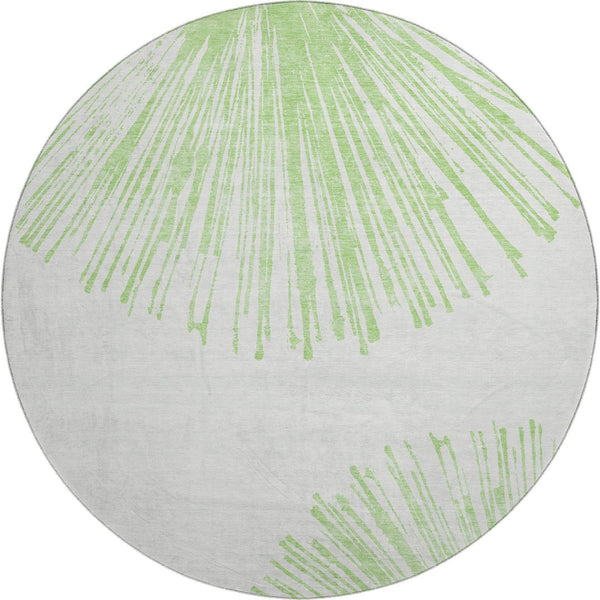 HomeRoots 8' Washable Round Rug in Artichoke Green & Ivory - UV Protected, Stain-Resistant, Modern Abstract Design 653515