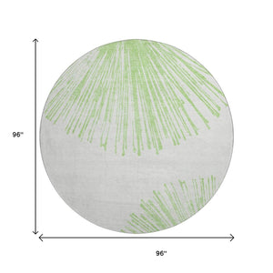 HomeRoots 8' Washable Round Rug in Artichoke Green & Ivory - UV Protected, Stain-Resistant, Modern Abstract Design 653515