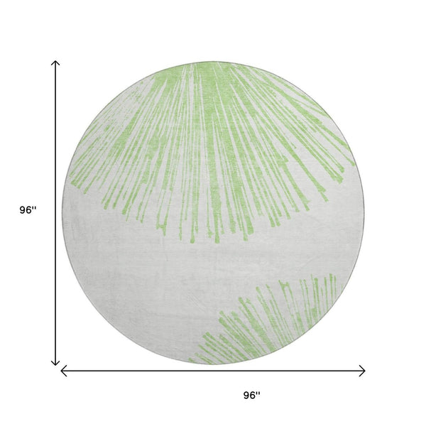 HomeRoots 8' Washable Round Rug in Artichoke Green & Ivory - UV Protected, Stain-Resistant, Modern Abstract Design 653515