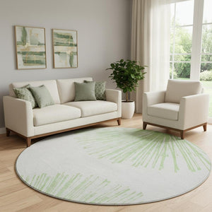 HomeRoots 8' Washable Round Rug in Artichoke Green & Ivory - UV Protected, Stain-Resistant, Modern Abstract Design 653515