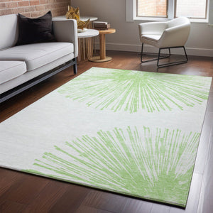 HomeRoots 8' X 10' Artichoke Green Abstract Washable Area Rug with UV Protection for Stylish High-Traffic Spaces 653516