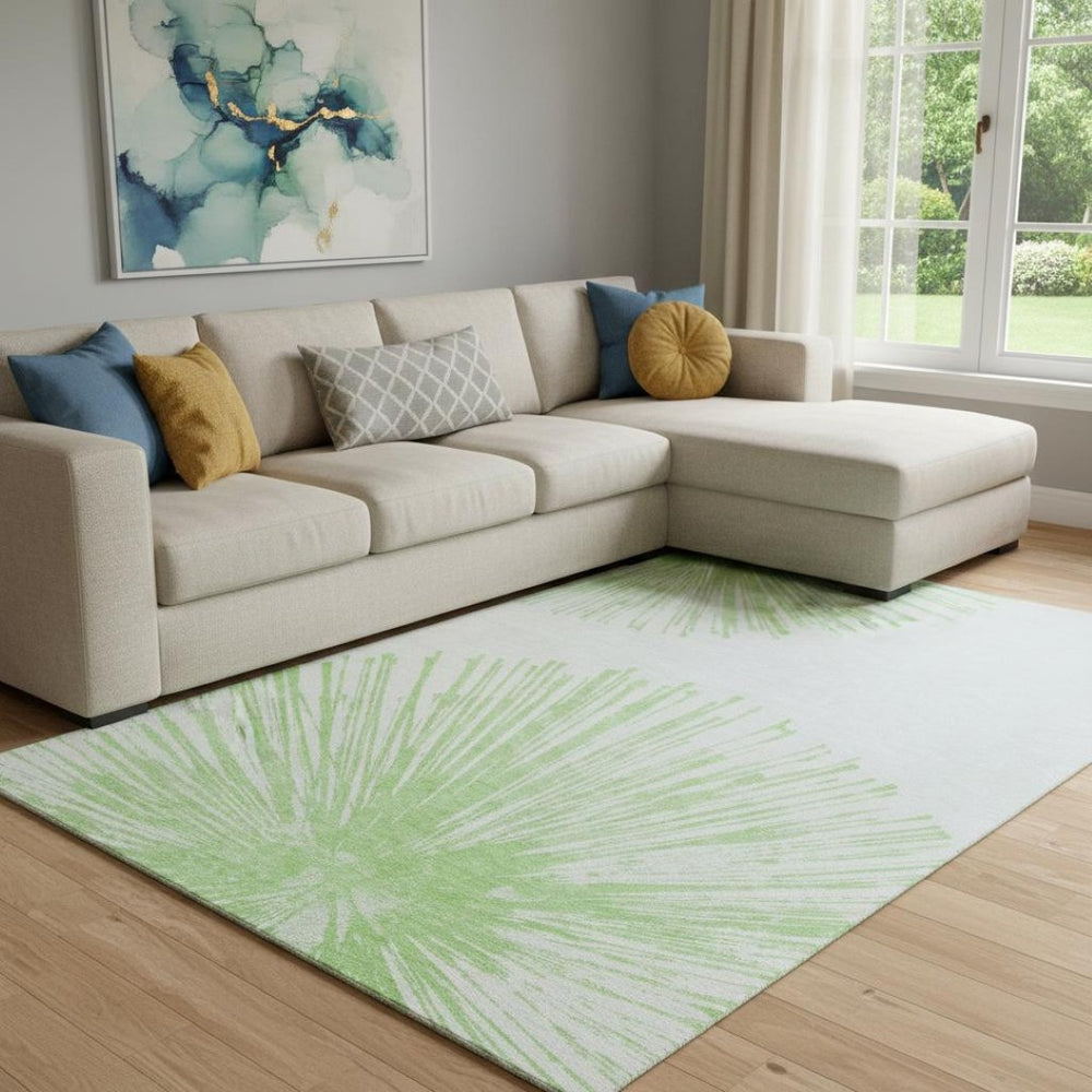 HomeRoots 8' X 10' Artichoke Green Abstract Washable Area Rug with UV Protection for Stylish High-Traffic Spaces 653516