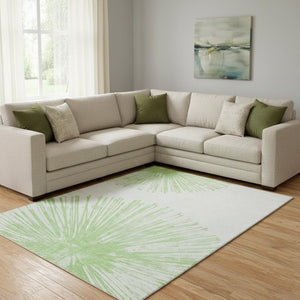 HomeRoots 8' X 10' Artichoke Green Abstract Washable Area Rug with UV Protection for Stylish High-Traffic Spaces 653516