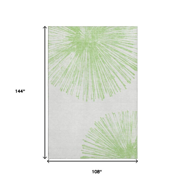 HomeRoots 9' X 12' Artichoke Green & Ivory Abstract Area Rug - Washable, Stain-Resistant, UV Protected Design 653517