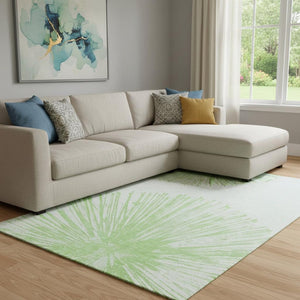 HomeRoots 10' Artichoke Green & Ivory Abstract Washable Area Rug - UV Protected, Durable & Stylish for Homes 653518