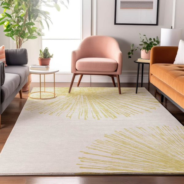 HomeRoots 5' X 8' Beige and Ivory Abstract Area Rug - Washable, UV Protected, Perfect for Busy Homes & Style 653520