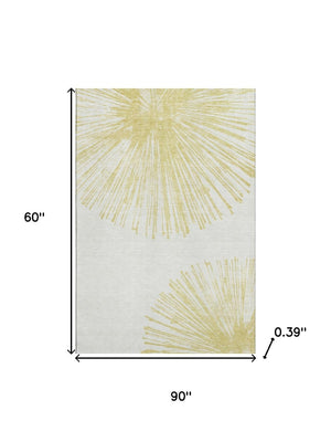 HomeRoots 5' X 8' Beige and Ivory Abstract Area Rug - Washable, UV Protected, Perfect for Busy Homes & Style 653520