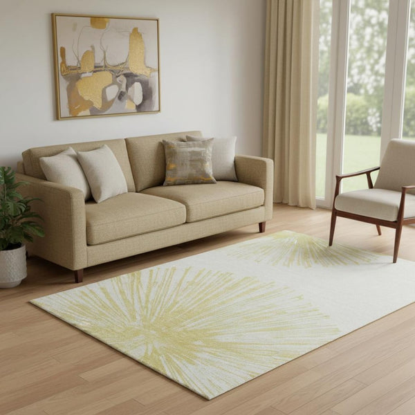 HomeRoots 5' X 8' Beige and Ivory Abstract Area Rug - Washable, UV Protected, Perfect for Busy Homes & Style 653520