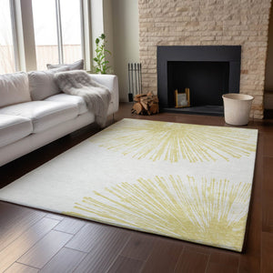 HomeRoots 5' X 8' Beige and Ivory Abstract Area Rug - Washable, UV Protected, Perfect for Busy Homes & Style 653520