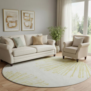 HomeRoots 8' Washable Beige and Ivory Abstract Round Rug with UV Protection for Durable Style and Comfort 653521