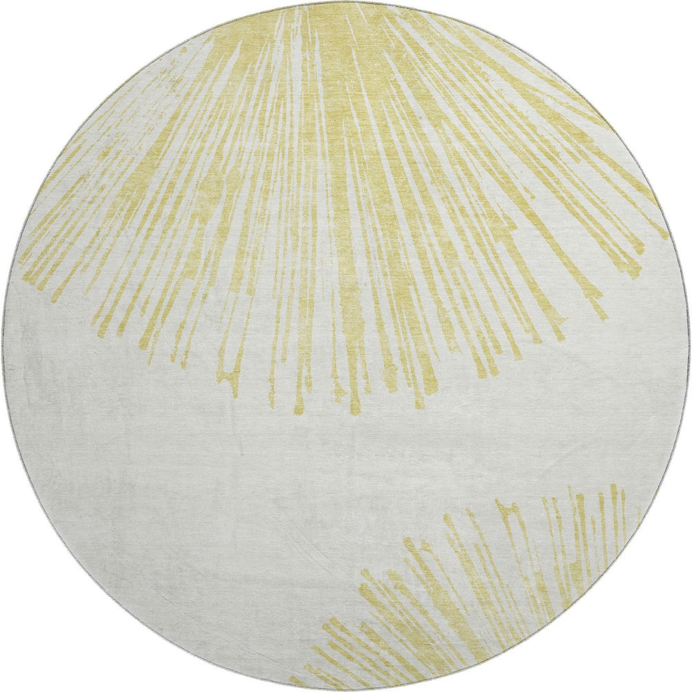 HomeRoots 8' Washable Beige and Ivory Abstract Round Rug with UV Protection for Durable Style and Comfort 653521