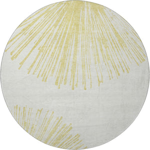 HomeRoots 8' Washable Beige and Ivory Abstract Round Rug with UV Protection for Durable Style and Comfort 653521