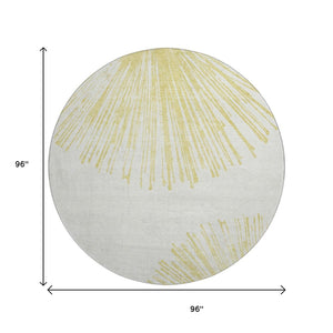 HomeRoots 8' Washable Beige and Ivory Abstract Round Rug with UV Protection for Durable Style and Comfort 653521