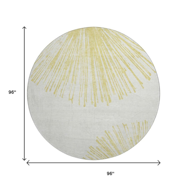 HomeRoots 8' Washable Beige and Ivory Abstract Round Rug with UV Protection for Durable Style and Comfort 653521