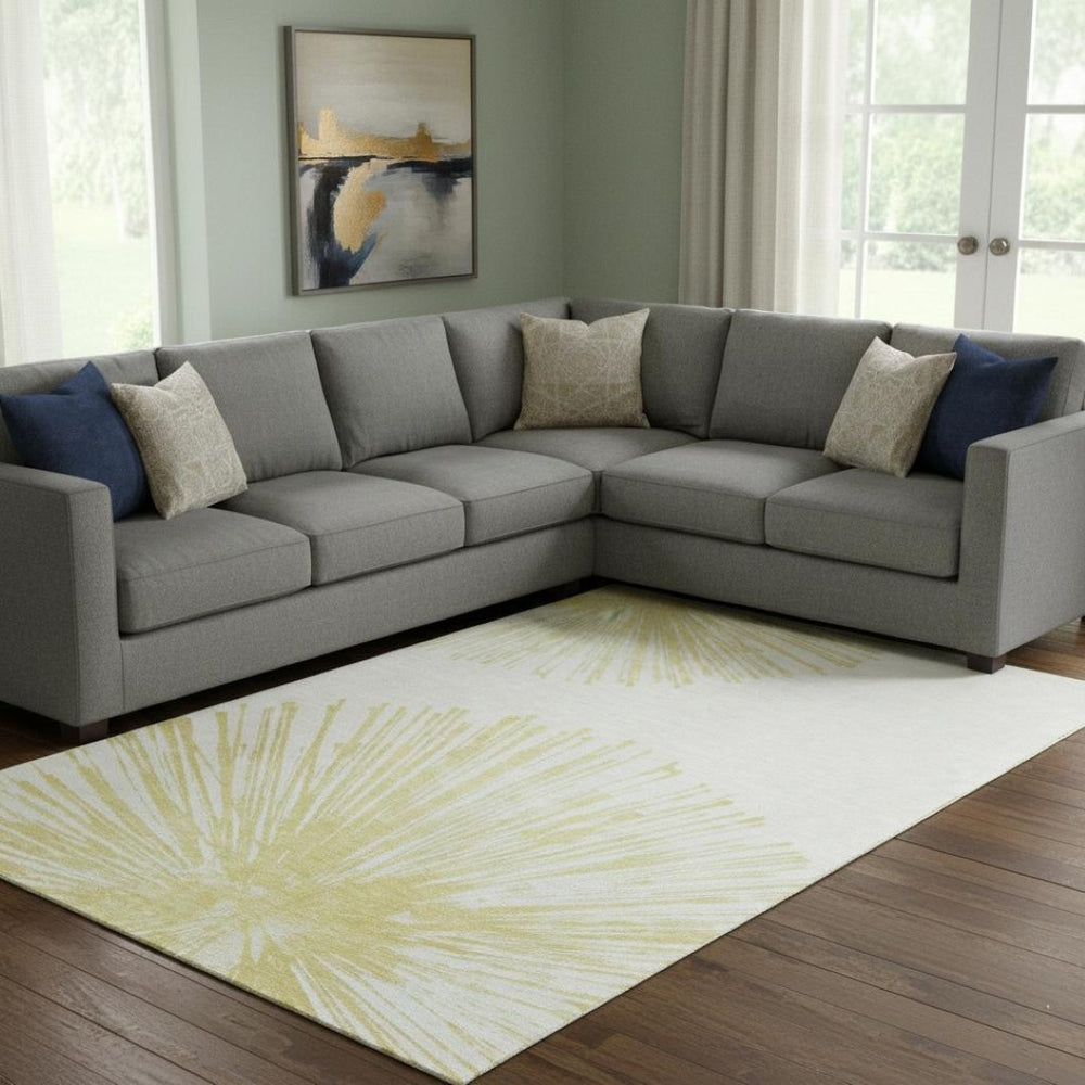 HomeRoots 8' X 10' Washable Beige and Ivory Abstract Area Rug with UV Protection for Stylish, Durable Living Spaces 653522
