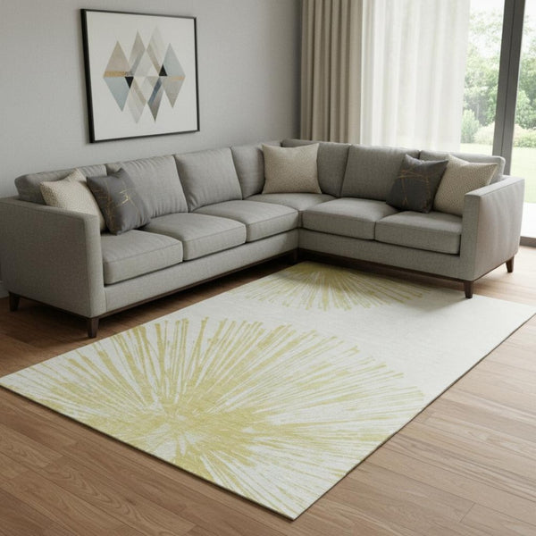HomeRoots 9' X 12' Beige and Ivory Abstract Washable Area Rug - Durable, UV Protected, Perfect for Homes with Pets 653523