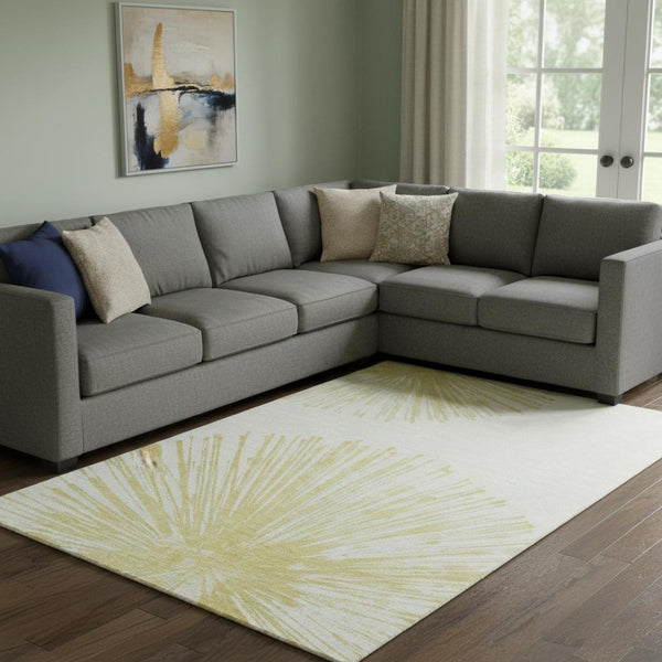 HomeRoots 10' X 14' Beige And Ivory Abstract Area Rug – Washable, UV Protected, Durable for Busy Homes! 653524