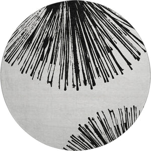 HomeRoots 8' Black And Ivory Abstract Round Rug - Washable, UV Protected, Stain Resistant for Modern Homes 653527