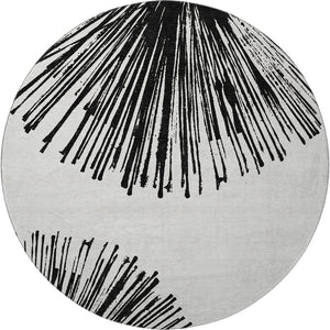 HomeRoots 8' Black And Ivory Abstract Round Rug - Washable, UV Protected, Stain Resistant for Modern Homes 653527