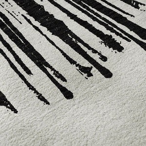 HomeRoots 8' X 10' Abstract Black And Ivory Washable Area Rug - Durable, UV Protected, Perfect for Homes with Kids 653528