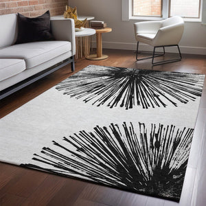 HomeRoots 10' X 14' Black And Ivory Abstract Area Rug - Stylish, Washable, UV-Protected for Busy Homes! 653530