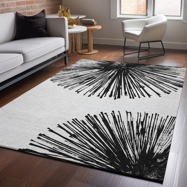 HomeRoots 10' X 14' Black And Ivory Abstract Area Rug - Stylish, Washable, UV-Protected for Busy Homes! 653530